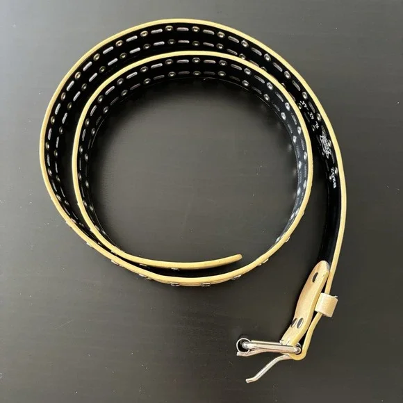 Vintage Punk Leather Belt Tan Silver Studded XL 42-44 B202 Rockabilly Western